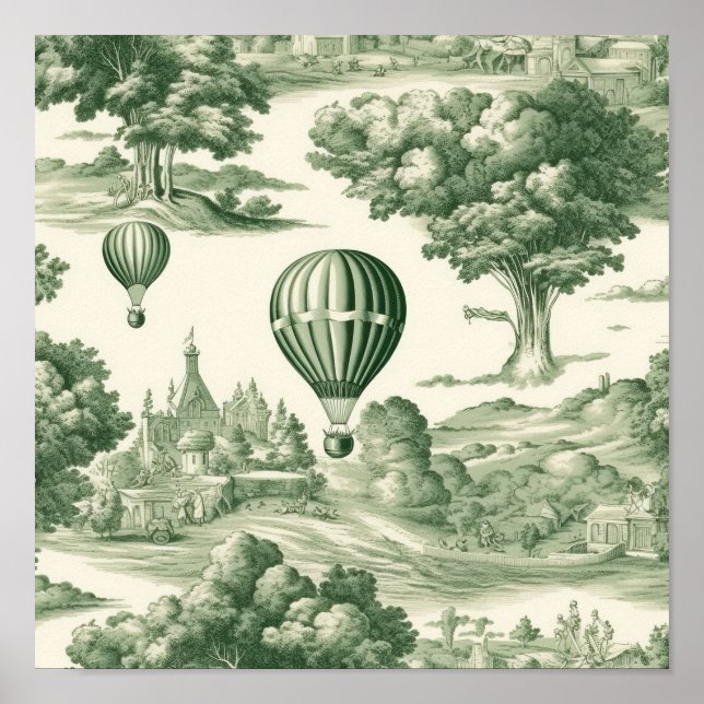 Campagne verte affiche de ballon à air chaud Toile (Devant)