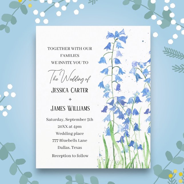 Campanules Bleu Aquarelle Florale Mariage de Print (Créateur téléchargé)
