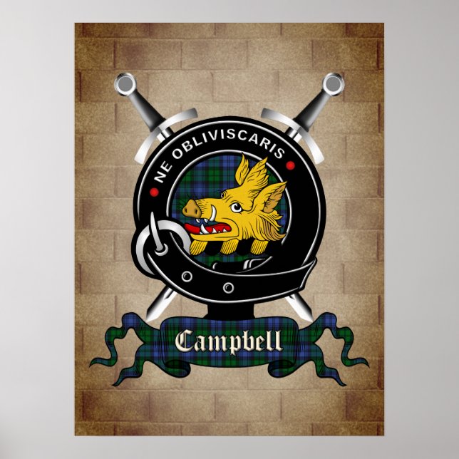 Campbell Clan Badge Crossed Swords Poster 18x24 (Devant)
