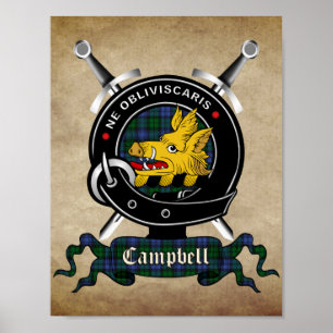 Campbell Clan Badge & Tartan Poster 8.5x11