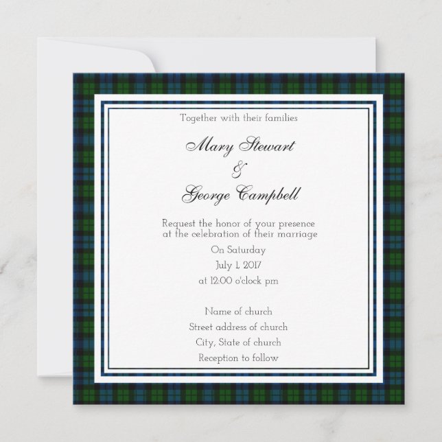 Campbell Scottish Mariage Carré Invitation (Devant)