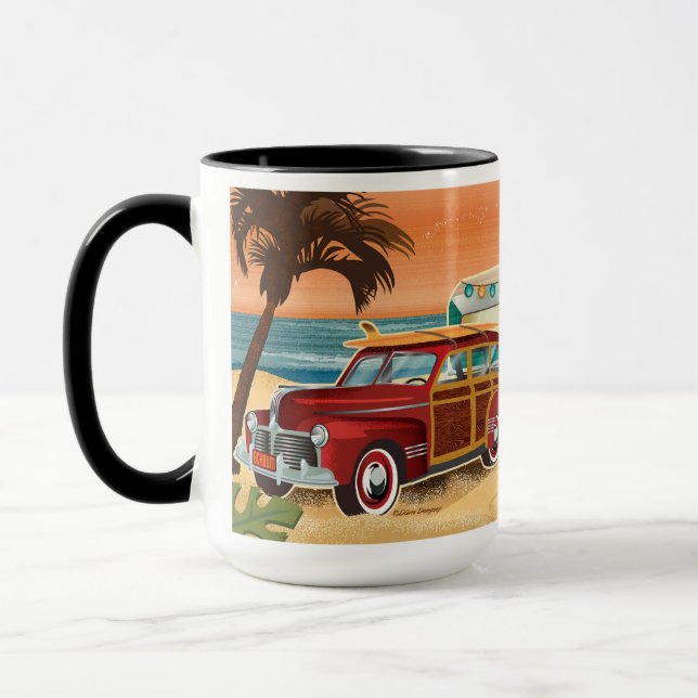 Camper Plage Retro + Mug Voiture Classique (Gauche)