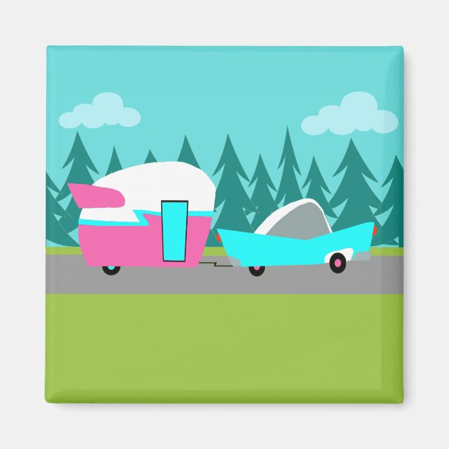 Camper Rétro / Remorque et aimant de voiture (Devant)
