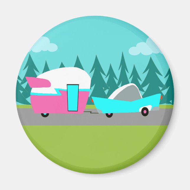 Camper Rétro / Remorque et aimant de voiture (Devant)