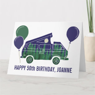 Camper Van avec Pop Up Tente Carte texte personnal