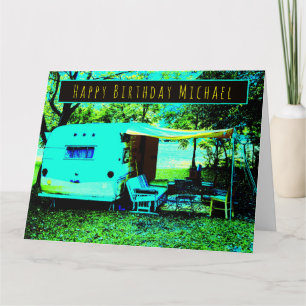 Camper Vintage lumineux et joyeux Carte d'annivers