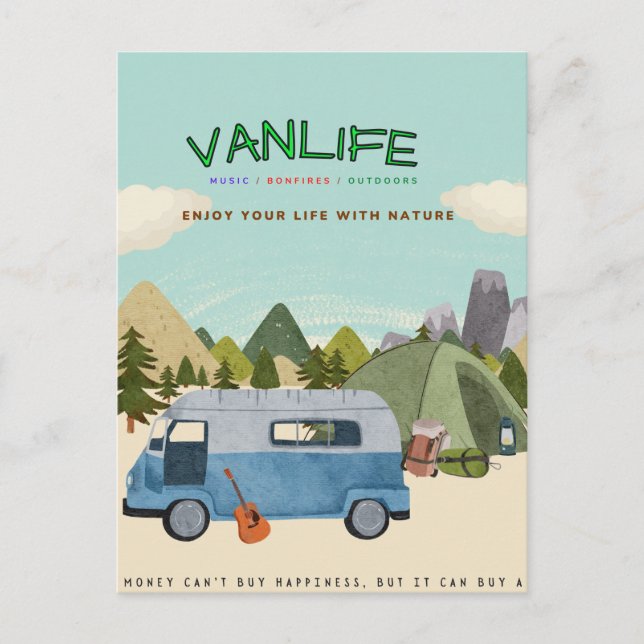 Campervanlife : Carte postale avec campervan rétro (Devant)