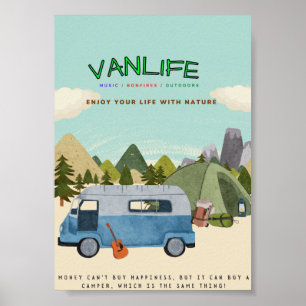 Campervanlife : Poster avec campervan, tente