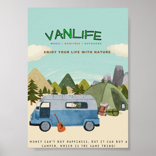 Campervanlife : Poster avec campervan, tente (Devant)