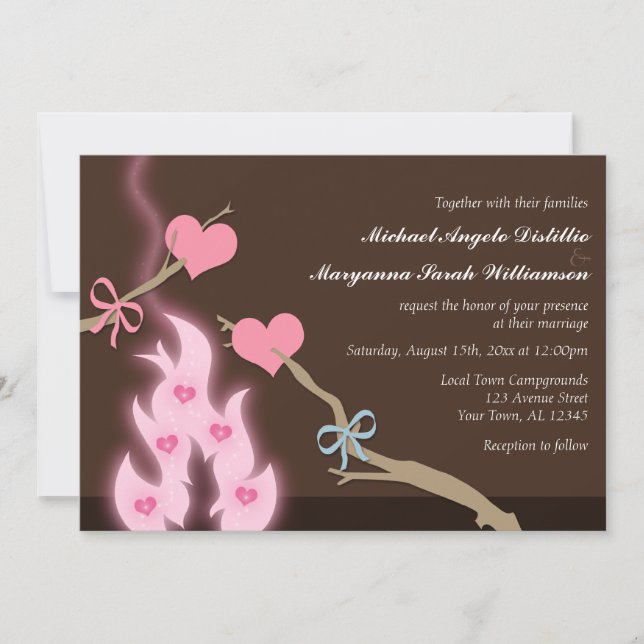 Campfire Hearts Camping Mariages Invitations (Devant)