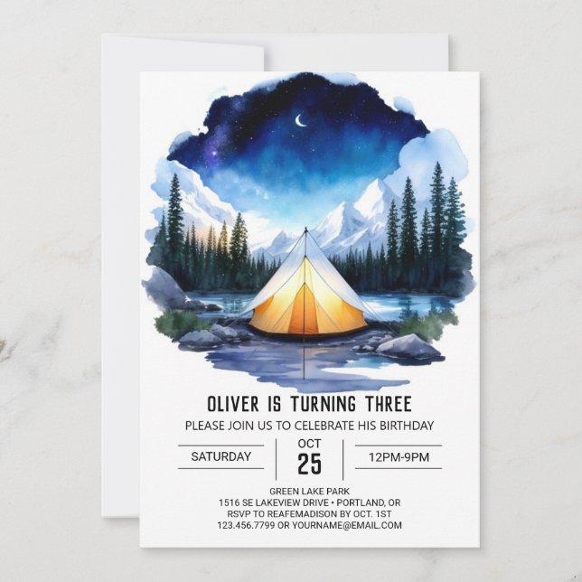 Campfire & Pine Trees Invitation Anniversaire (Devant)