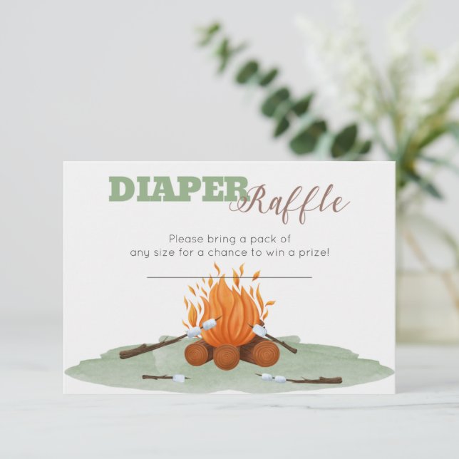 Camping Bonfire Baby shower Déchets Carte Raffle (Debout devant)