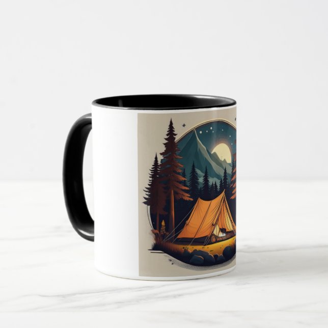 Camping de nuit confortable Mug avec tente et lune (Devant gauche)