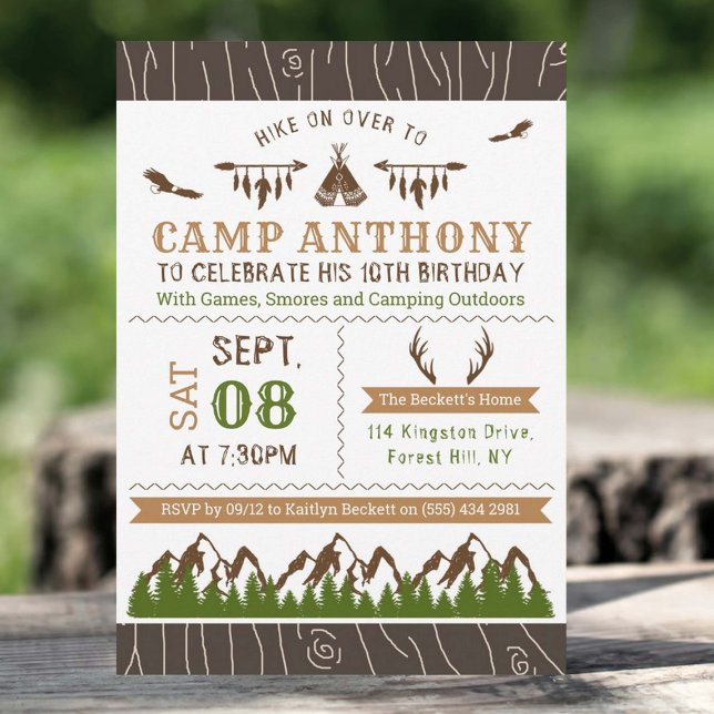 Camping en plein air Invitations de fête d'anniver (Créateur téléchargé)
