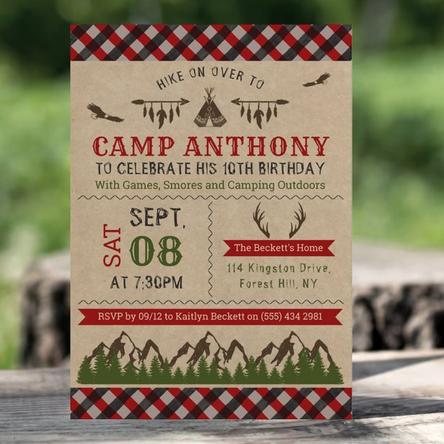 Camping en plein air Invitations de fête d'anniver (Créateur téléchargé)