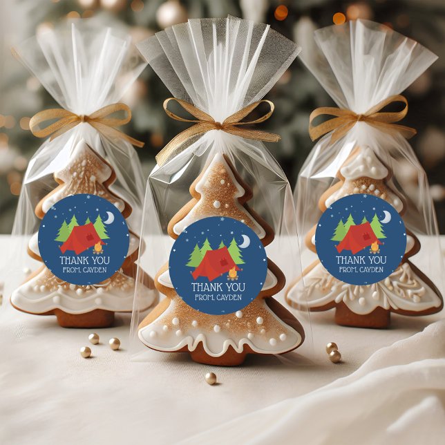 Camping fête d'anniversaire en faveur autocollants (Créateur téléchargé)