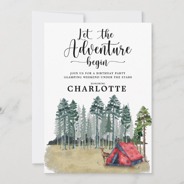Camping Glamping Invitation de fête d'anniversaire (Devant)