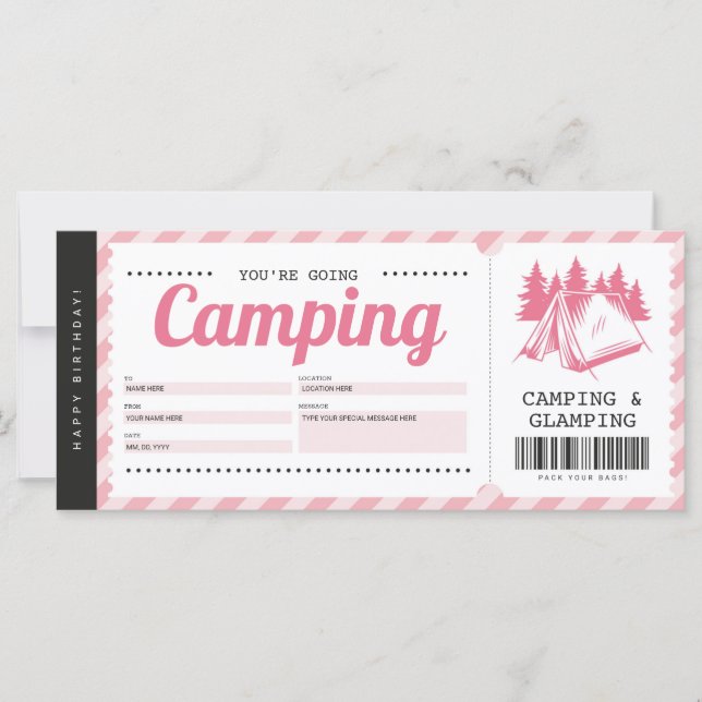 Camping Pink - Bon cadeau, Certificat de camp d'ét (Devant)