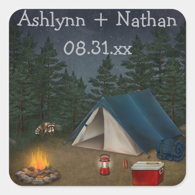 Camping rustique "Glamping" Mariage Favor Sticker (Devant)