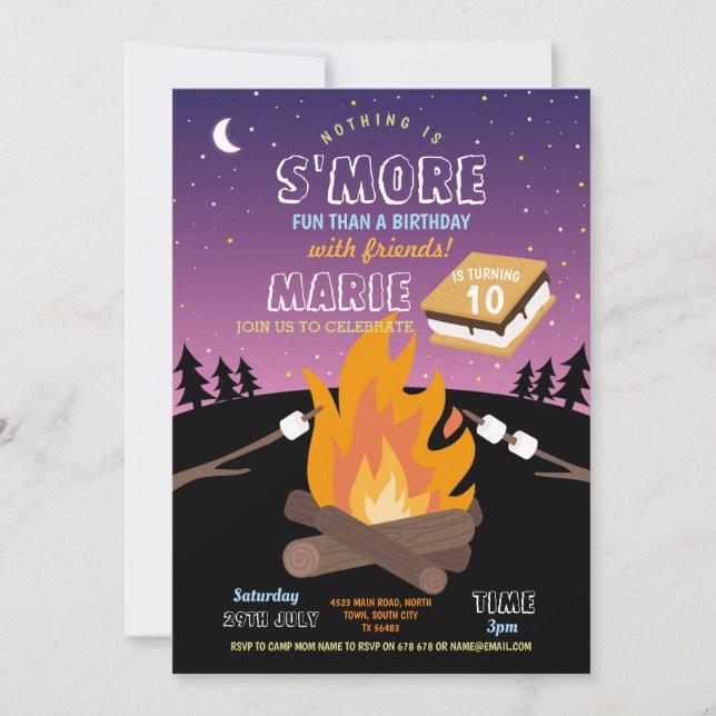 Camping S'More Camp Fire Girls Invitation (Devant)