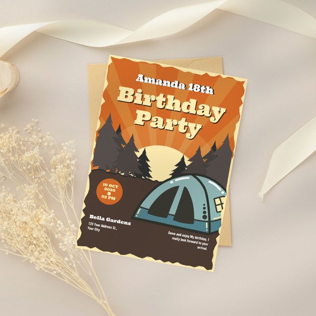 Camping vintage Anniversaire Fête Invitation (Créateur téléchargé)