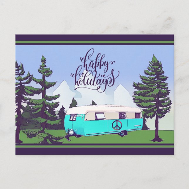 Camping vintage avec Pines Carte postale Holiday (Devant)