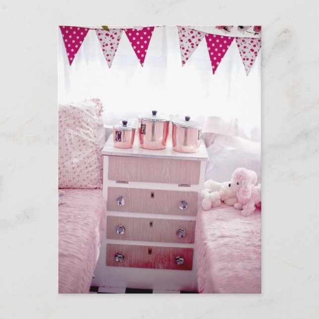 Camping vintage Intérieur Chambre Rose Cartes post (Devant)