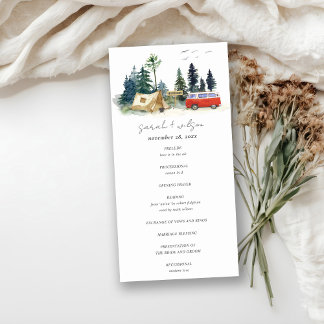 Camping Watercolor Pine Forest Wedding Programme