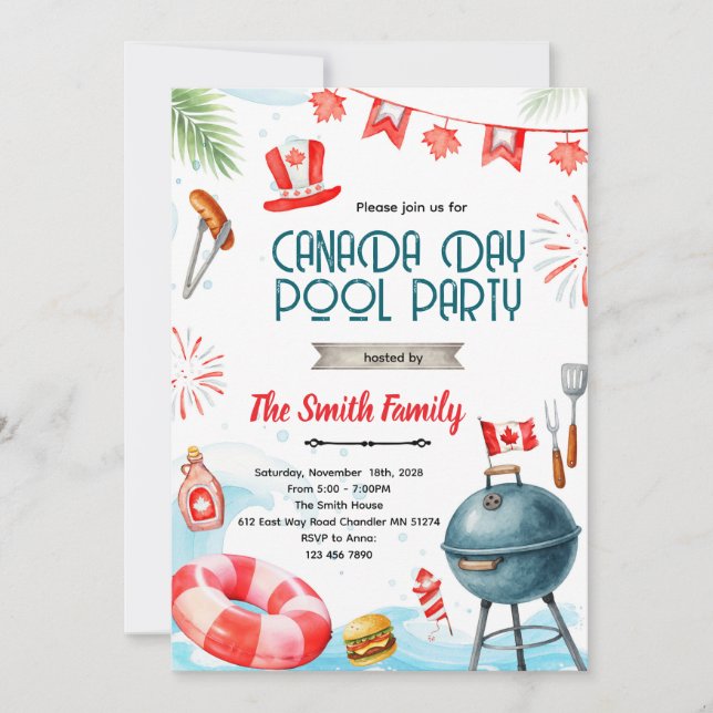 Canada day pool party invitation (Devant)