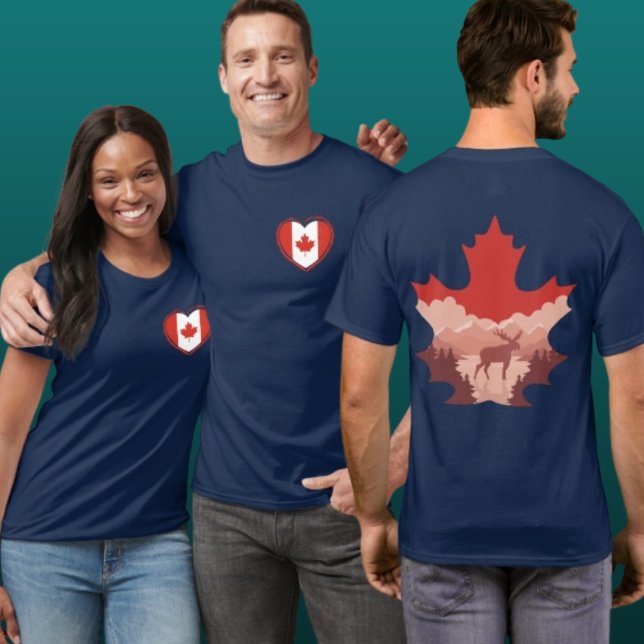 Canada Faune Cœur T-Shirt Graphique Double Face (Créateur téléchargé)