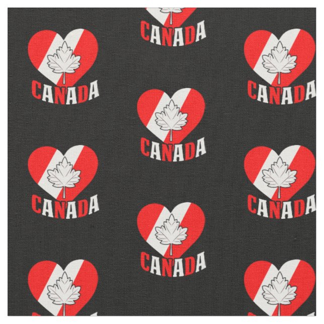 Canada Maple Leaf Heart Red White sur tissu noir (Fermer)