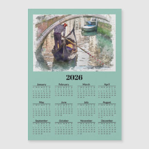 Canal à Venise Italie 2026 Calendrier Carte Magnét