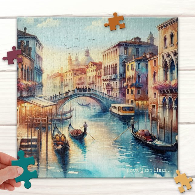 Canal à Venise Italie Watercolor Puzzle (Puzzle featuring a watercolor painting of a canal in Venice, Italy - fantasy scene)