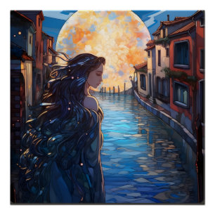 Canal Enchanté au Clair de Lune – Affiche d'Art Br