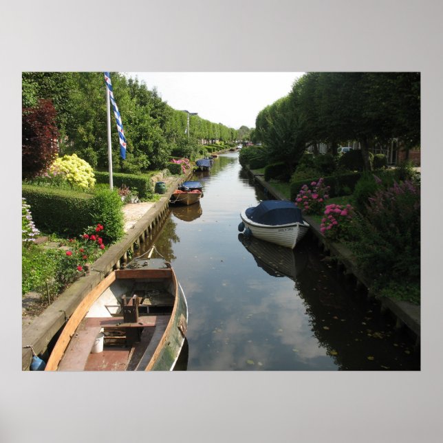 Canal frison avec bateaux Poster photo Art (Devant)