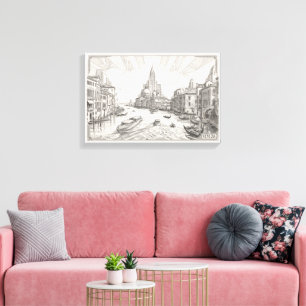 Canal Grande de Venise Croquis au Crayon Art Déco