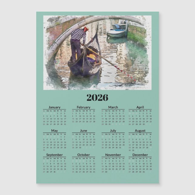 Canal in Venice Italy 2026 Calendar Magnetic Card (Devant)