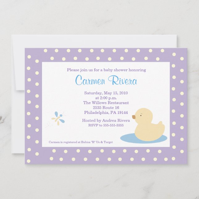 Canard à canard (pourpre) Invitation Baby shower 5 (Devant)