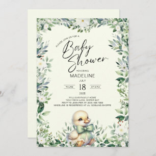 Canard avec Bow Baby shower vert Invitation