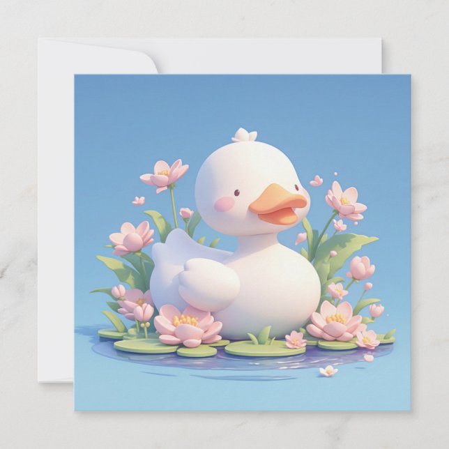 Canard Blanc Mignon dans un Étang Floral en Argile (Devant)