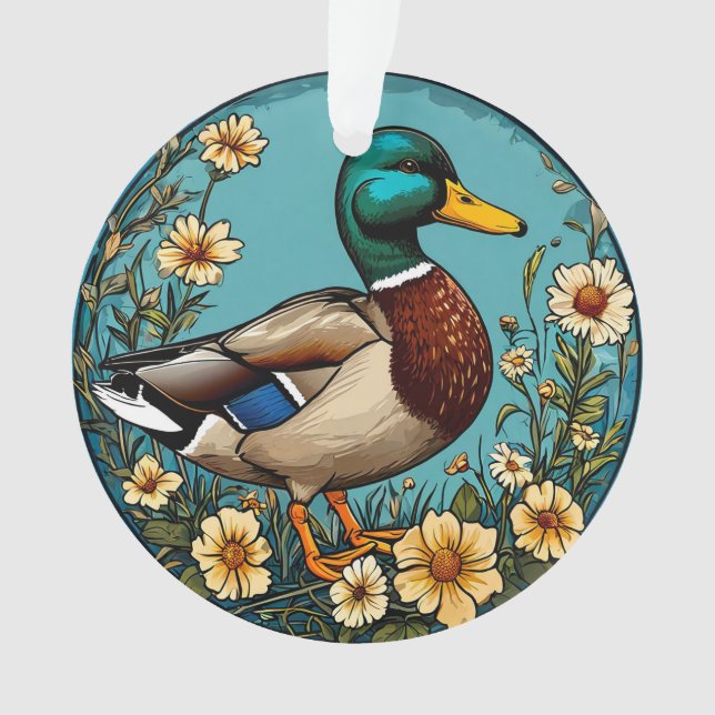 Canard colvert entouré de fleurs vibrantes dans un (devant)