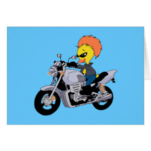 Canard de bande dessinée sur une moto fraîche
