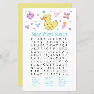 Canard en caoutchouc Baby shower Word Search Jeu
