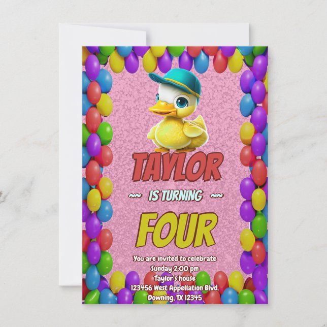 Canard en Caoutchouc Mignon Invitation d'Anniversa (Devant)