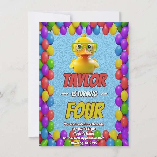 Canard en Caoutchouc Mignon Invitation d'Anniversa (Devant)