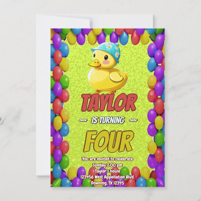 Canard en Caoutchouc Mignon Invitation d'Anniversa (Devant)