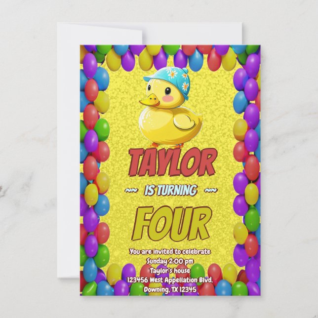 Canard en Caoutchouc Mignon Invitation d'Anniversa (Devant)