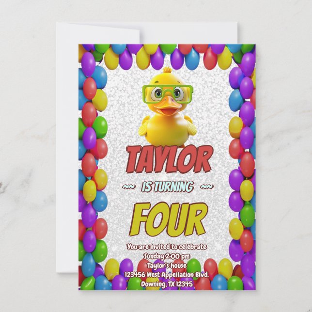 Canard en Caoutchouc Mignon Invitation d'Anniversa (Devant)