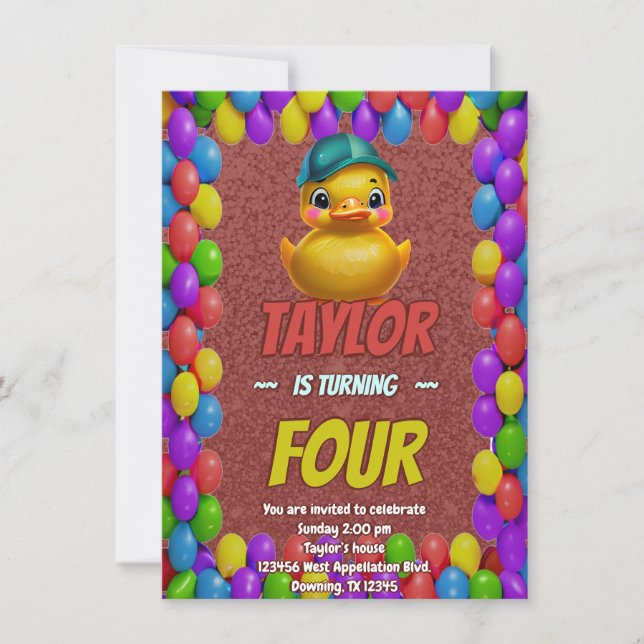Canard en Caoutchouc Mignon Invitation d'Anniversa (Devant)