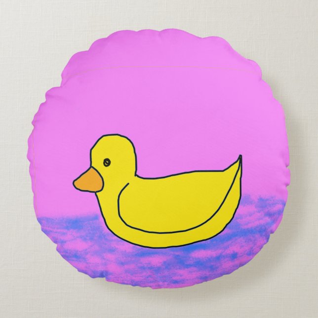 canard jaune mignon sur Coussin rond rose (Devant)